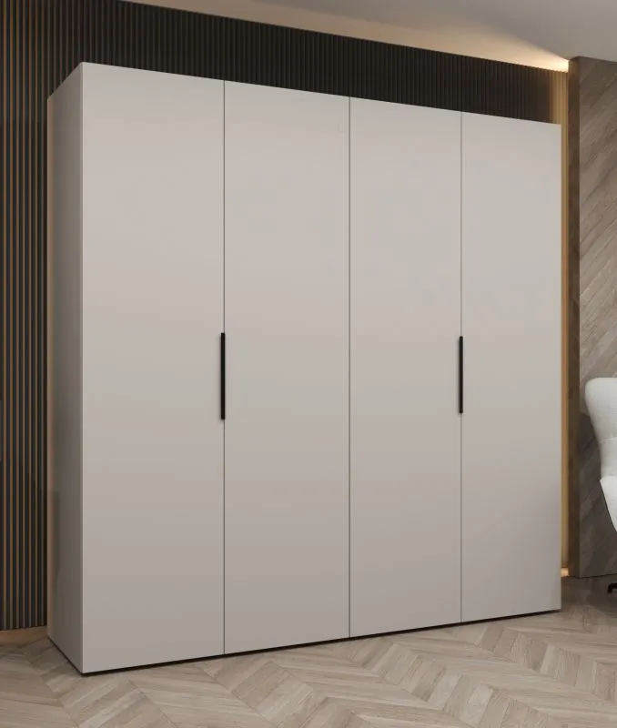 Kleiderschrank mit zwei Kleiderstangen Korab 31, Farbe: Kaschmir, 2 Meter breit, zwei Fächer, Soft-Close, vier Türen, Griffe: Schwarz, Drehtürenschrank