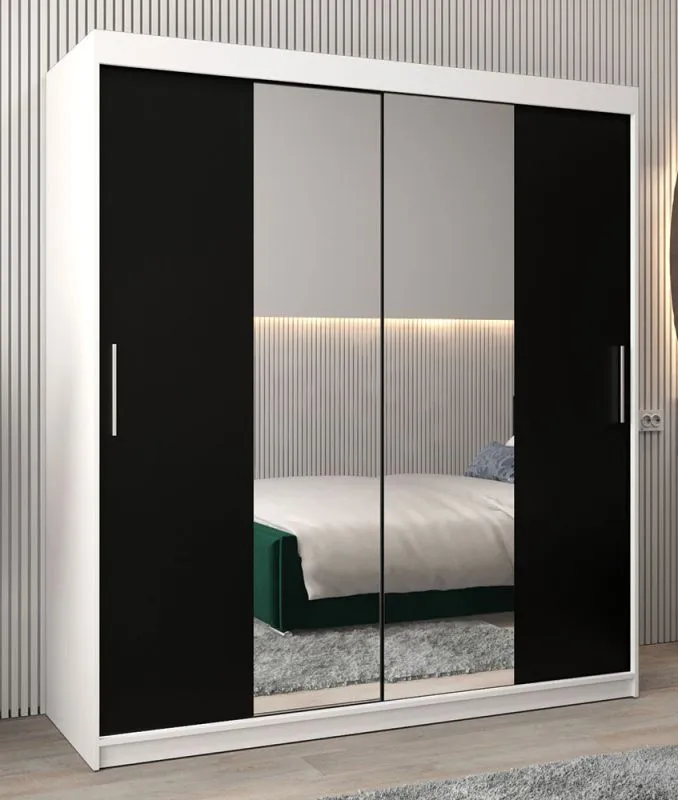 180 cm breiter Kleiderschrank mit 10 Fächern und 2 Türen | Farbe: Weiß / Schwarz Abbildung