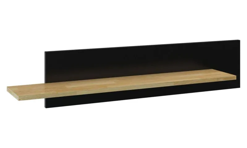Hängeregal, Wandregal, Bücherregal - 106 cm breit, teilmassiv, Farbe: Eiche / Schwarz Abbildung