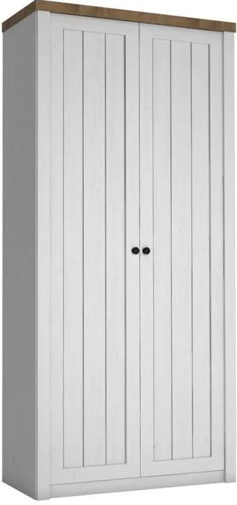 Schlafzimmer - Kleiderschrank, Farbe: Kiefer Weiß / Eiche Braun - 198 x 90 x 53 cm (H x B x T) Abbildung