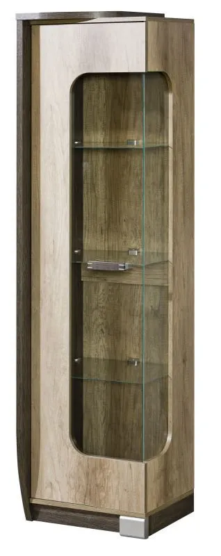 Vitrine Sichling 02, Türanschlag Links, Farbe: Eiche Braun - Abmessungen: 193 x 50 x 46 cm (H x B x T)