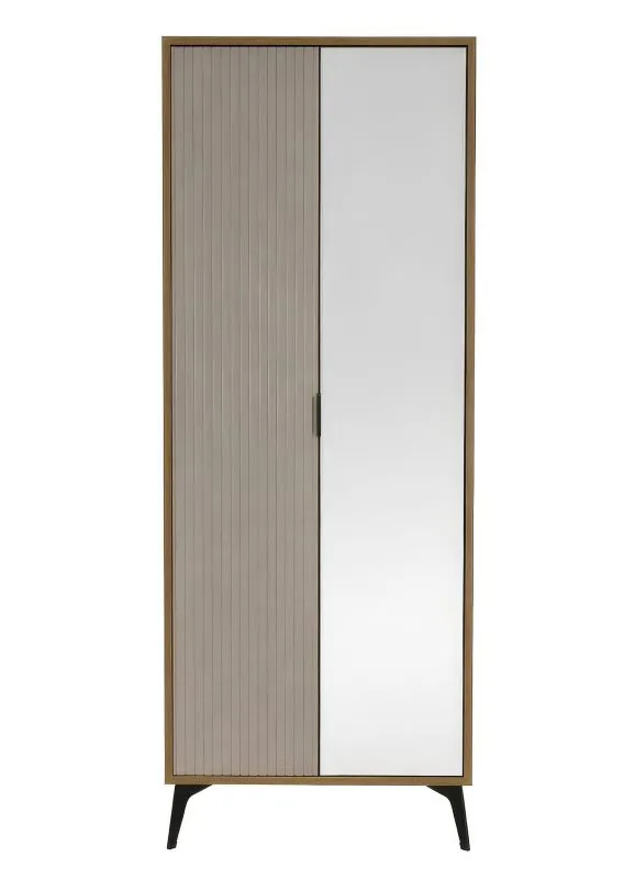Drehtürenschrank mit viel Stauraum | 68,5 x 35 x 195 cm | 5 Fächer | Eiche Cremona / Beige | Griffe aus Metall | 4 Einlegeböden | 1 Spiegel | 2 Türen