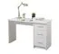 Schreibtisch Powar 02, Farbe: Weiß, drei Schubladen, Griffe: Grau, Maße: 74,5 x 121 x 50 cm, ABS-Kantenschutz, schlichtes Design, für Büro