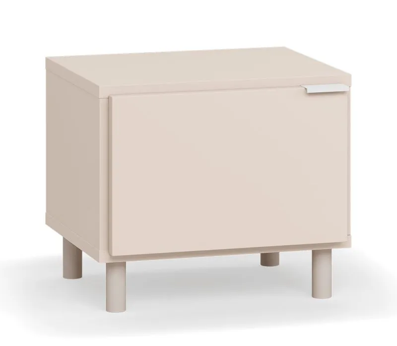 Nachtkommode | 1 Drehtür | Farbe: Beige | zwei Fächer | Nachtkästchen | Soft-Close Funktion | Maße: 45 x 40 x 39 cm | beidseitig montierbar