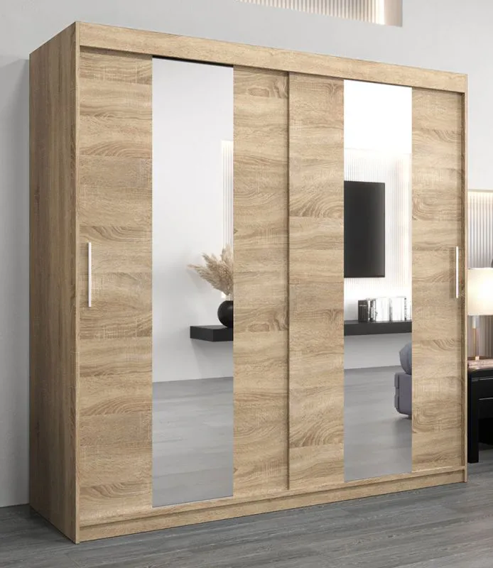 Schiebetürenschrank / Kleiderschrank Polos 05 mit Spiegel, Farbe: Eiche Sonoma - Abmessungen: 200 x 200 x 62 cm (H x B x T)