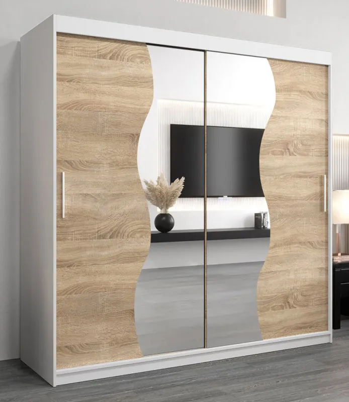 2 Meter breiter Kleiderschrank mit 2 Türen | Farbe: Sonoma Eiche / Weiß Abbildung