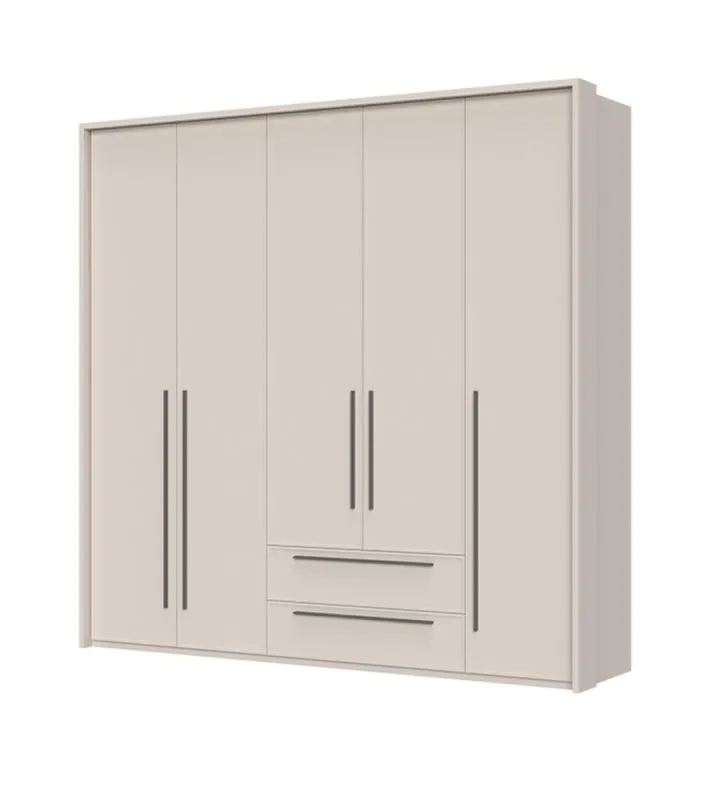 Kleiderschrank mit genügend Stauraum Neiafu 45, Farbe: Kaschmir, zwei Schubladen, Maße: 226 x 232 x 60 cm, drei Kleiderstangen, Soft-Close-Funktion, verstellbare Füße