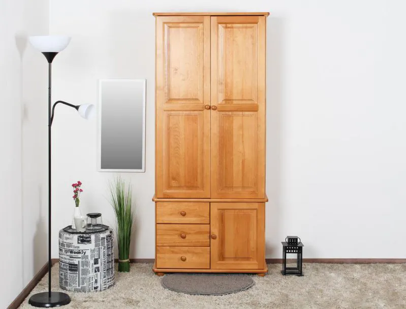 Wohnzimmer - Schrank, Kiefer massiv Vollholz Erlefarben - Abmessung: 193 x 80 x 42 cm (H x B x T) Abbildung