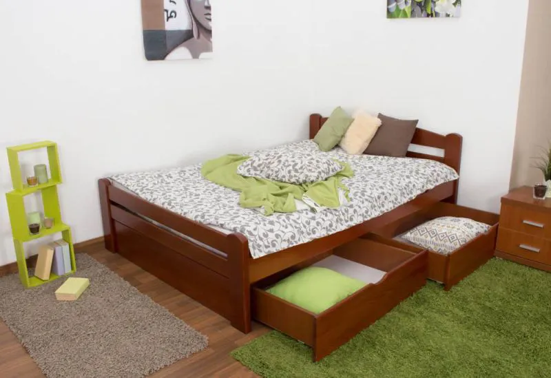 Holzbett 140 x 200 cm Buche massiv Kirsche Abbildung