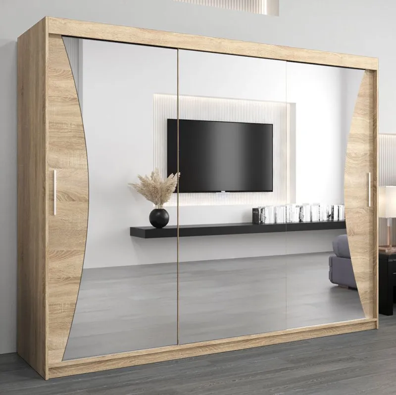 Schiebetürenschrank / Kleiderschrank Serbota 06 mit Spiegel, Farbe: Eiche Sonoma - Abmessungen: 200 x 250 x 62 cm (H x B x T)