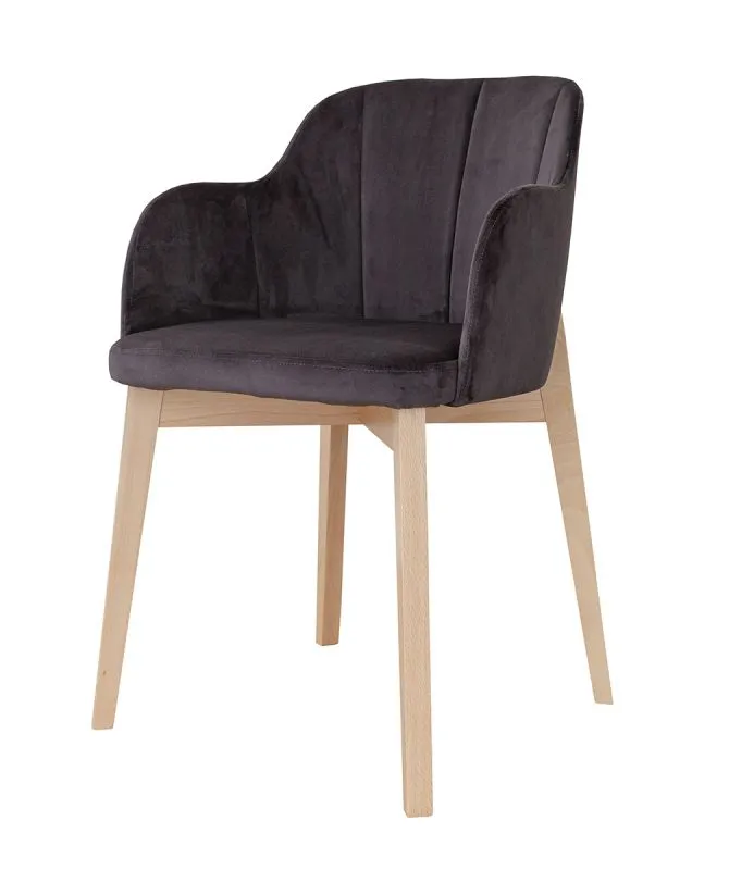 Stuhl mit Holzbeinen Doustre 06, aus massiven Buchenholz, Farbe: Grau, Maße: 80 x 50 x 45 cm, modernes und schlichtes Design, angenehm gepolstert