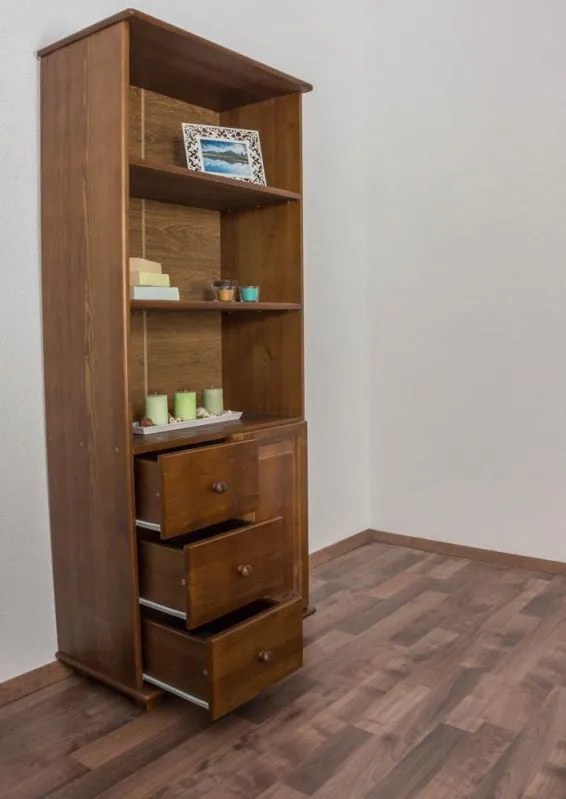 Regal, Küchenregal, Wohnzimmerregal, Bücherregal - 80 cm breit, Kiefer Holz-Massiv, Farbe: Eiche Abbildung