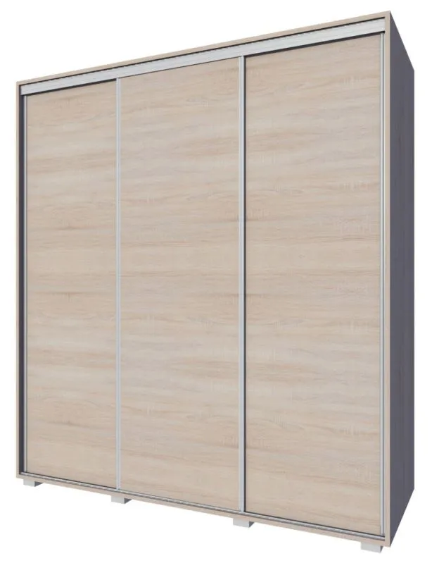 Kleiderschrank | 3 Schiebetüren | 3 Schubladen | 6 Fächer | mit 2 Kleiderstangen | 190 cm breit | Farbe: Sonoma Eiche Abbildung