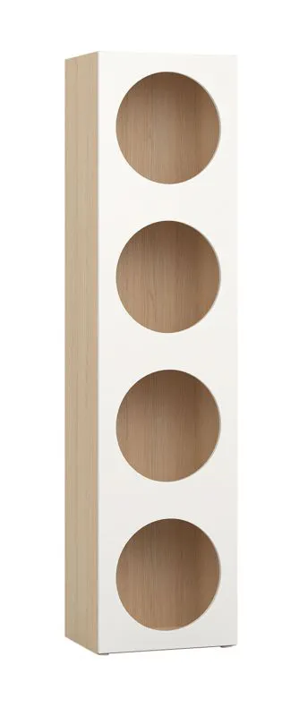 Bücherregal mit vier Fächer Aenna 76, eine Tür, Farbe: Eiche / Weiß, genügend Stauraum, Maße: 202,5 x 50,5 x 35 cm, für Wohnzimmer