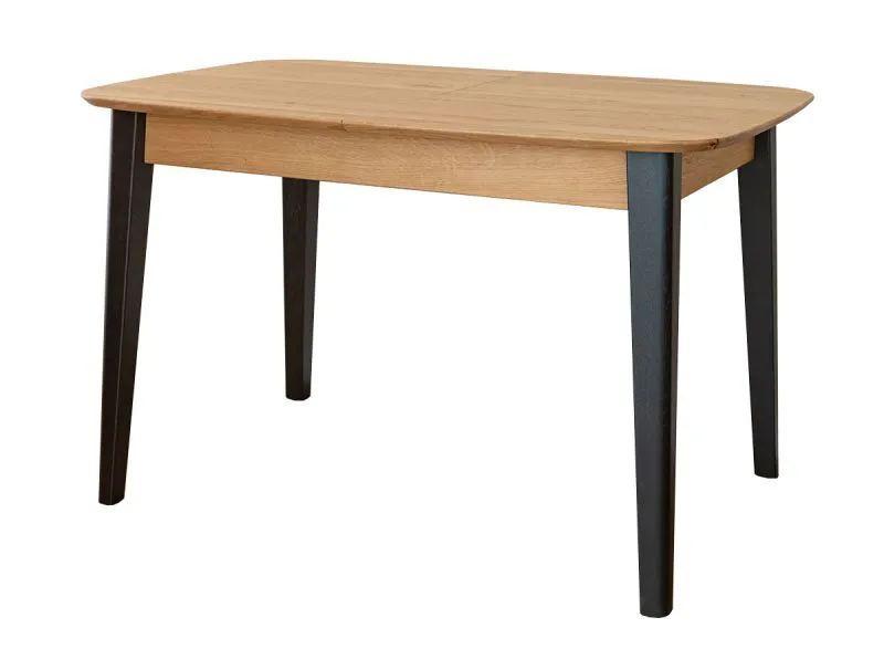 Ausziehbarer Esstisch Erdre 12, Massivholz Eiche, Farbe: Eiche / Schwarz, ausziehbar von 120 cm bis 165 cm, geölt, Maße: 80 x 120 cm, rechteckig