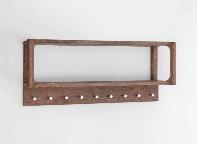 Garderobe | Farbe: Tabacco | 9 Haken | mit Ablage | Massivholz | Eichenholz geölt | 83 x 22 x 36 cm | Seille 21
