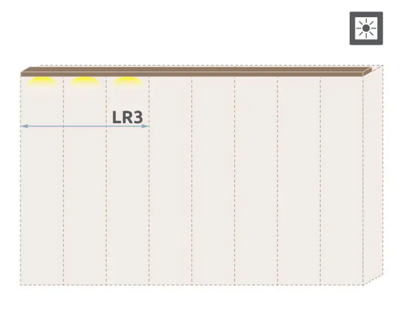 Oberer LED-Rahmen für Drehtürenschrank / Kleiderschrank Gataivai und Anbaumodule, Farbe: Walnuss - Breite: 137 cm