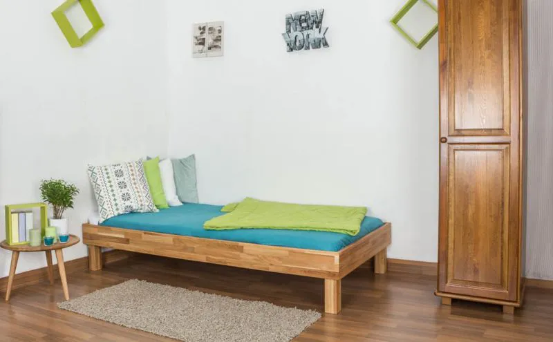 Massivholz Bettgestell Eiche 100 x 200 cm geölt Abbildung
