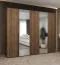 Kleiderschrank mit fünf Türen | Farbe: Walnuss | zwei Spiegeltüren | Soft-Close-Funktion | 2,5 Meter breit | Griffe: Schwarz | drei Kleiderstangen | drei Fächer