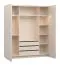Falttüren / Kleiderschrank | Farbe: Beige | Soft-Close | Griffe: Beige | Maße: 180 x 57 x 206 cm | inkl. LED-Beleuchtung | 3 Schubladen | 3 Kleiderstangen