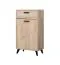 Garderobe Komplett - Set A Vracar, 5-teilig, Farbe: Eiche Grau, ABS-Kantenschutz, Griffe & Beine: Schwarz, Schuhschrank inkl. Sitzkissen, ein Spiegel, ein Schrank, eine Kommode, Garderobe mit fünf Haken
