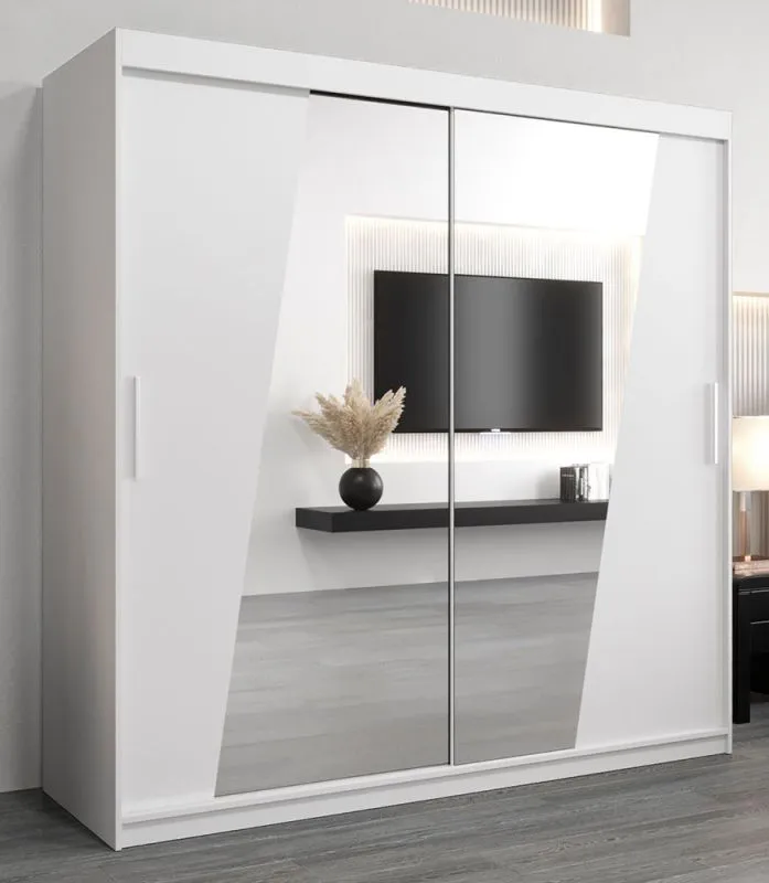 2 Meter breiter Kleiderschrank mit 2 Türen | Farbe: Weiß Abbildung