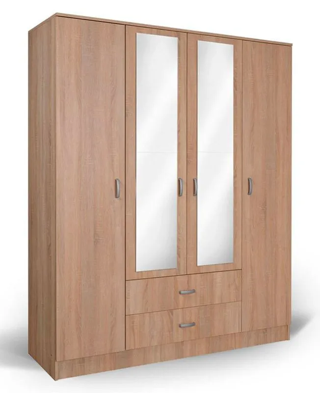 164 cm breiter Kleiderschrank mit 4 Türen, 11 Fächern und 2 Schubladen | Farbe: Braun | Tiefe: 53 cm Abbildung