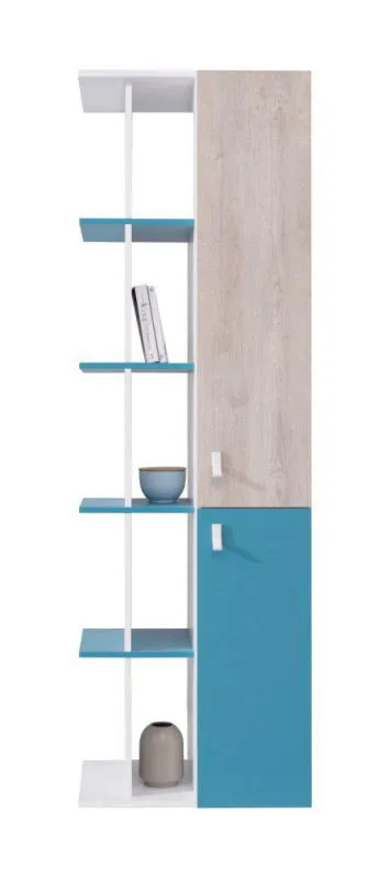 Jugendschrank, Farbe: Eiche / Weiß / Blau - Abmessungen: 190 x 60 x 40 cm (H x B x T) Abbildung