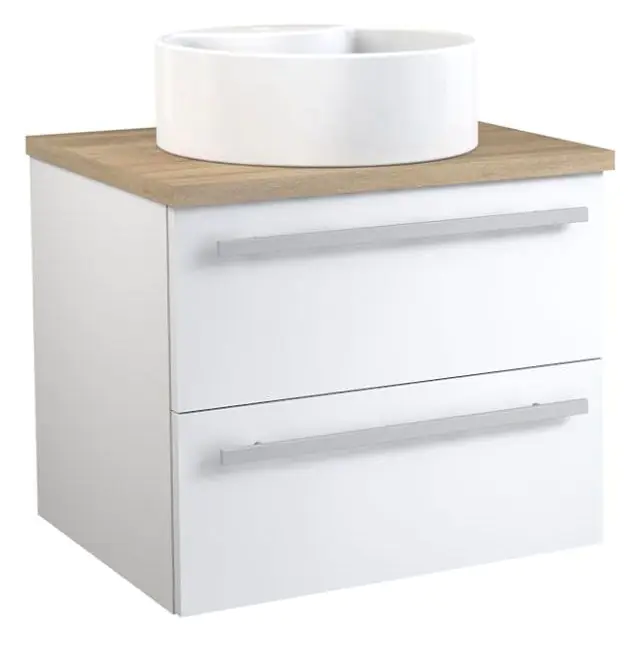 Waschtischunterschrank Bidar 50, Farbe: Weiß glänzend / Eiche – 53 x 60 x 45 cm (H x B x T)
