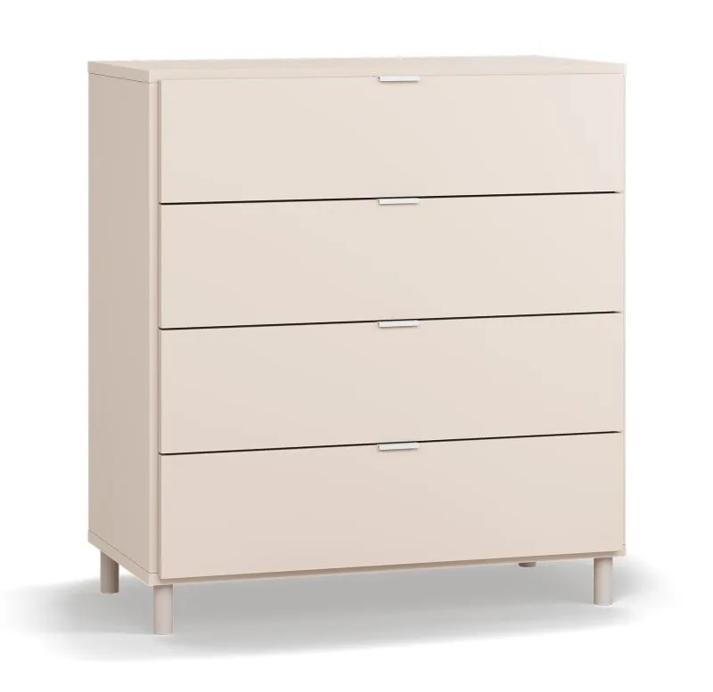 Kommode | 4 Schubladen | Farbe: Beige | Beine: Beige | LED-Beleuchtung mit Sensor | schlichtes Design | Maße: 90 x 47 x 99 cm | Soft-Close Funktion