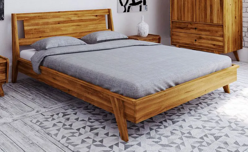Wildeiche-Bett massiv | 140 x 200 cm | Wildeiche | Geölt | Natur Abbildung