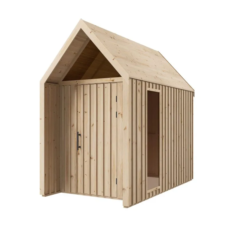 Geräteschuppen mit Dreieckfenster | Naturbelassen | Grundfläche: 4,50 m² | Skandinavischer Style | Satteldach | Außenmaße: 162,4 x 207,7 cm | Malmö 27