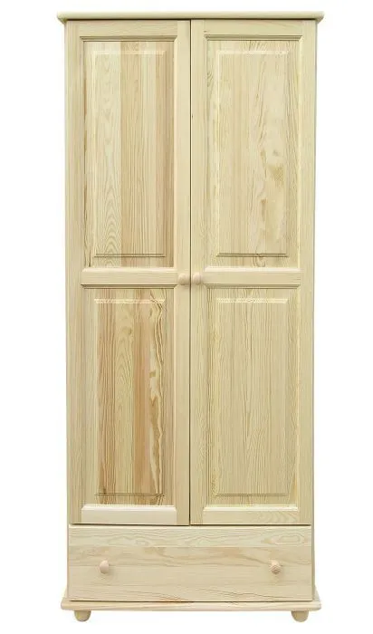 Kleiderschrank | 2 Drehtüren | 1 Schublade | 1 Fach | mit Kleiderstange | 84 cm breit | Massivholz | Farbe: Natur Abbildung