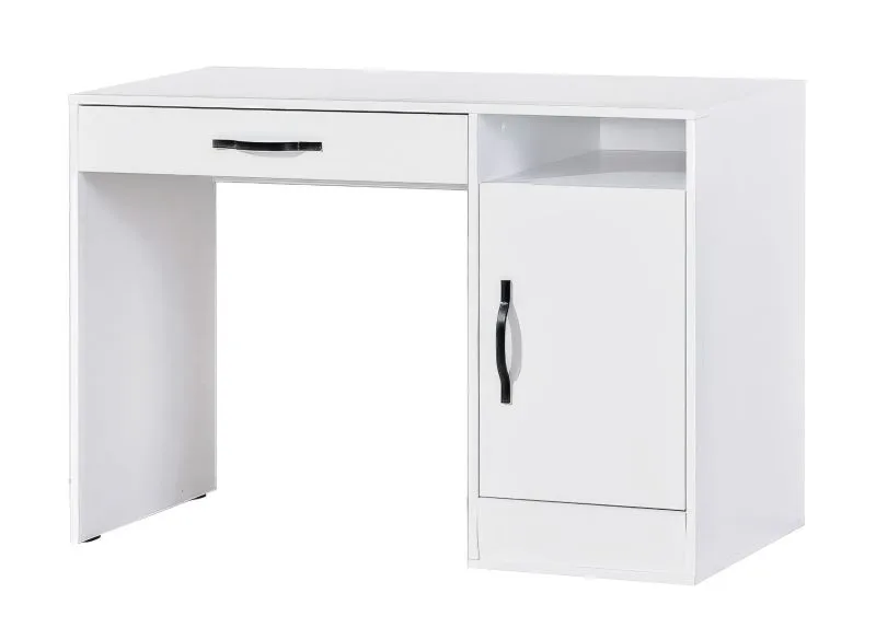Schreibtisch mit Schublade | 120 x 50 x 81 cm | Farbe: Weiß / Schwarz | 1 Tür | 3 Fächer | Metallgriffe | 1 Einlegeboden | Nalut 04