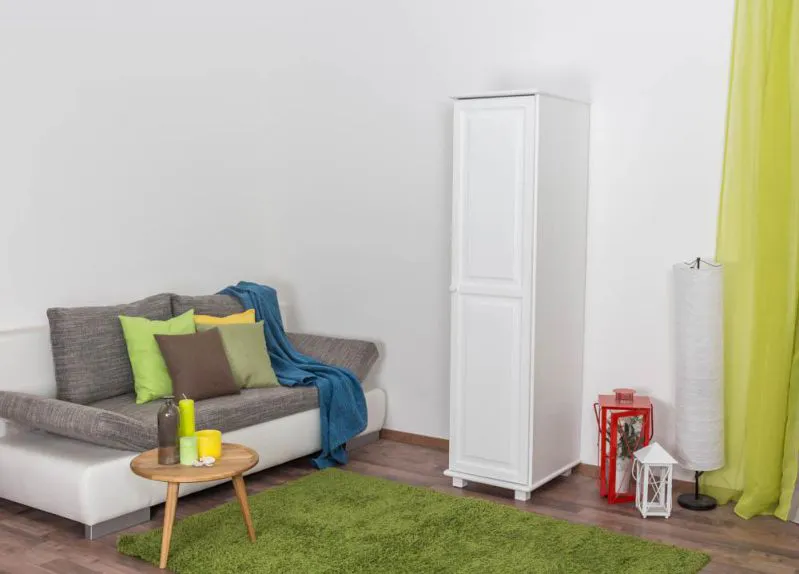 Landhaus-Stil Kiefer-Kleiderschrank, Farbe: Weiß 190x47x60 cm Abbildung