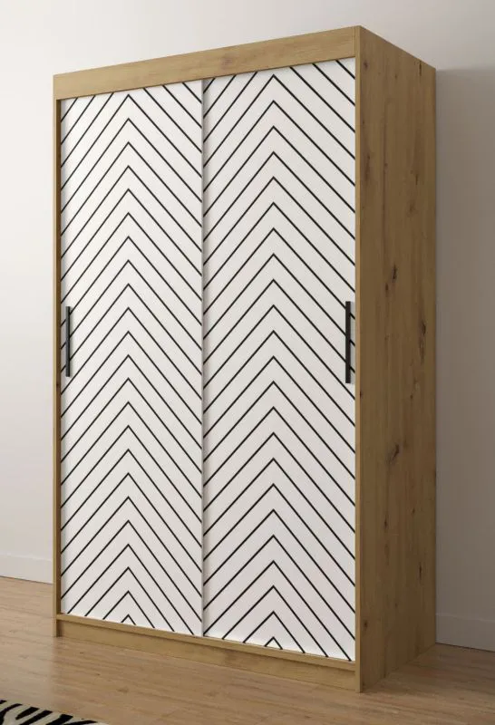 Außergewöhnlicher Kleiderschrank Mulhacen 44, Farbe: Eiche Artisan / Weiß matt / Schwarz matt - Abmessungen: 200 x 120 x 62 cm (H x B x T), mit fünf Fächern