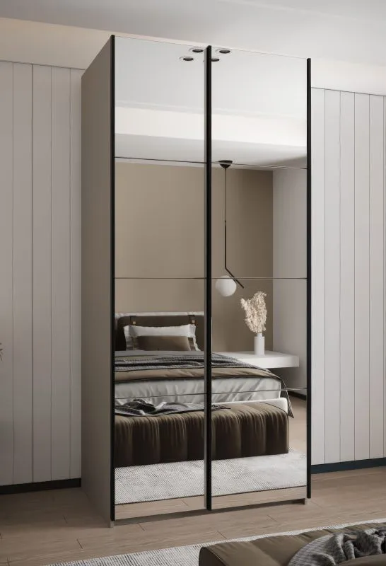 Kleiderschrank / Schiebetürenschrank | 2 Kleiderstangen | 6 Fächer | 245,5 x 100 x 64 cm | 6 Einlegeböden | 2 Schiebetüren | Farbe: Kaschmir