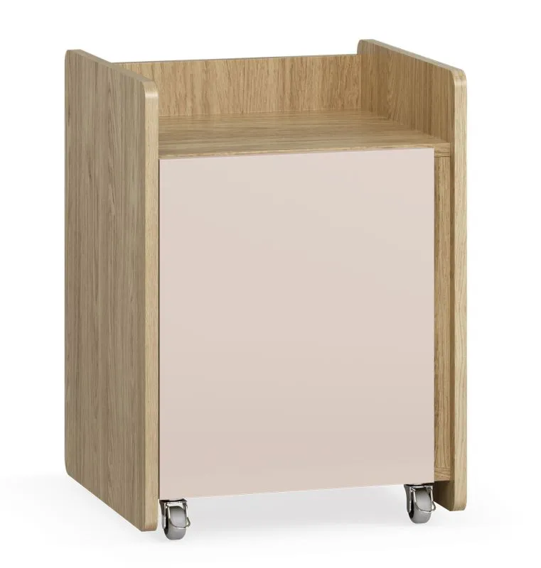 Rollcontainer | Farbe: Eiche / Beige | 1 Drehtür | Maße: 40 x 40 x 55 cm | 2 Fächer | 4 Rollen | inkl.. Bremsen | Soft-Close-Funktion | abschließbare Tür