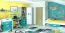 Kinderbett / Jugendbett Renton 12, Farbe: Platingrau / Weiß / Blaugrün - Liegefläche: 90 x 200 cm (B x L), mit 1 Schublade und 2 Fächern