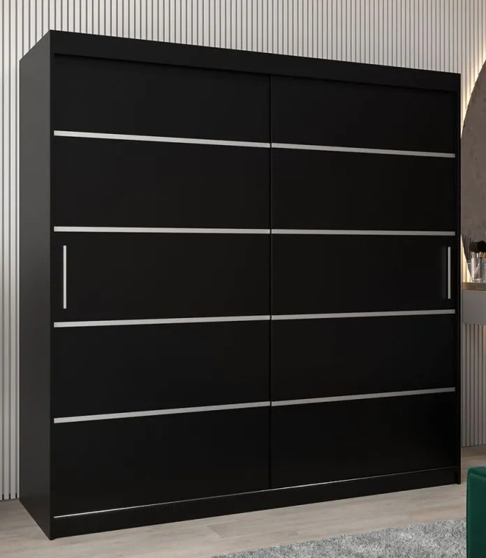 2 Meter breiter Kleiderschrank mit 2 Türen | Farbe: Schwarz Abbildung
