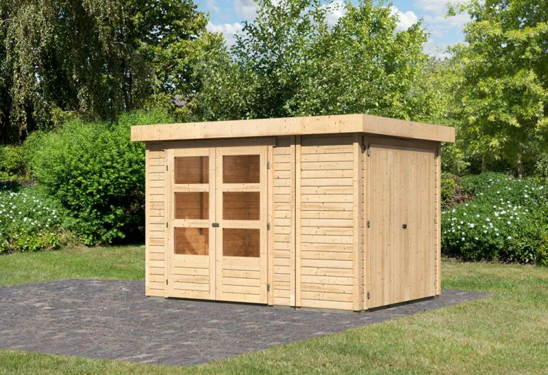Gartenhaus SET naturbelassen mit Anbauschrank, Grundfläche: 6,05m²