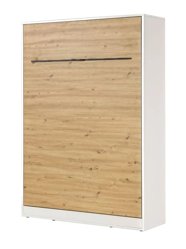 Schrankbett vertikal | Liegefläche 140 x 200 cm | Klappbett | Wandbett | Einzelbett | Farbe: Eiche / Weiß / Schwarz | inkl. Lattenrost | 3 Ablageflächen | Nalut 09