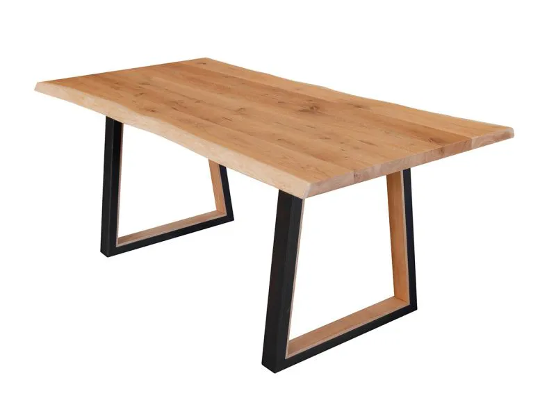 Esszimmertisch Valliere 01, aus massives Eichenholz, robuster Rahmen aus Metall, Maße: 76 x 200 x 100 cm, geölte Oberfläche, Tischplatte 4 cm dick