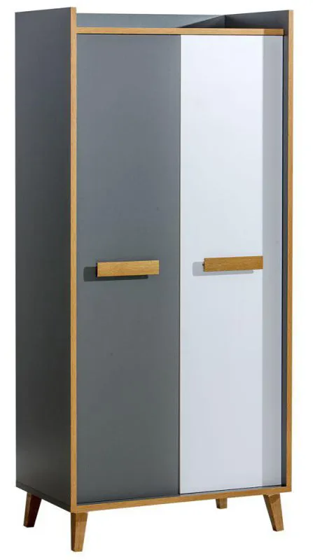 Schlafzimmer - Kleiderschrank, Farbe: Weiß / Eiche / Anthrazit - Abmessungen: 195 x 90 x 55 cm (H x B x T) Abbildung