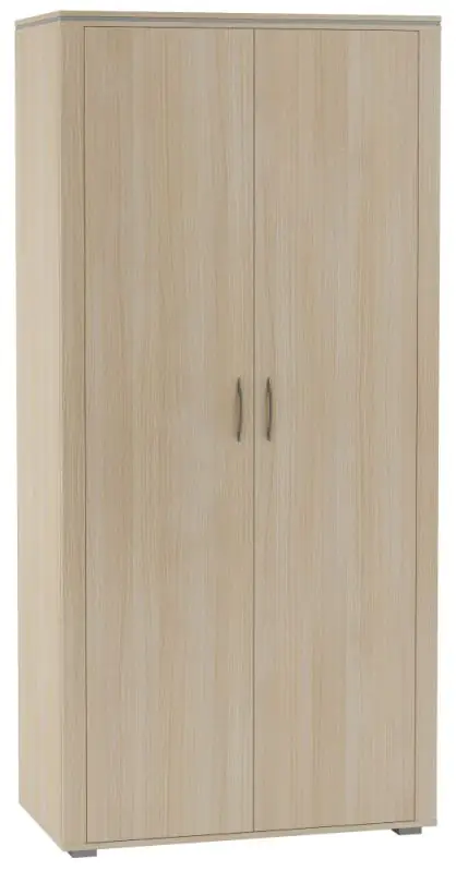 Schlichter Drehtürenschrank / Kleiderschrank Kainanto 12, 205 x 96 x 53 cm, 6 Fächer, Griffe aus Metall, Farbe: Eiche / Grau, 2 Türen, 1 Kleiderstange