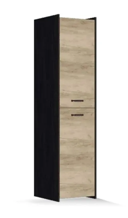 Halbgarderobe / Drehtürenschrank / Kleiderschrank | Vercors  02 | Schwarz / Hellbraun | 2 Fächer | 2 Türen | 200 x 49 x 53 cm | Korpus in schwarz