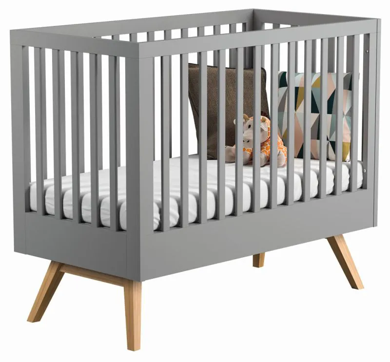 Babybett / Gitterbett Skady 05, Farbe: Grau / Eiche - Liegefläche: 60 x 120 cm (B x L)