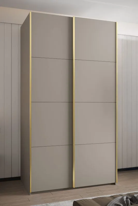 Kleiderschrank / Schiebetürenschrank | 2 Kleiderstangen | 245,5 x 130 x 64 cm | 6 Fächer | 6 Einlegeböden | 2 Schiebetüren | Farbe: Kaschmir | Soft-Close