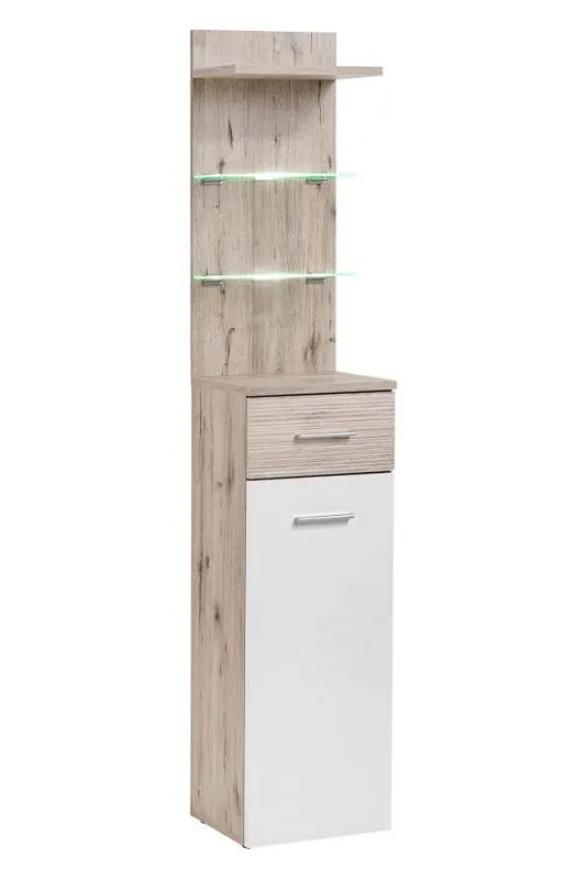 Garderoben Kommode Sviland 12, Farbe: Eiche Wellington / Weiß - Abmessungen: 200 x 40 x 35 cm (H x B x T), mit LED-Beleuchtung