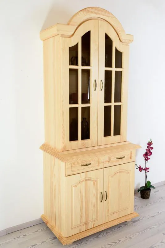 Wohnzimmerschrank, Vitrine, 95 cm breit, Kiefernholz massiv, Farbe: Natur Abbildung